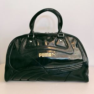 Vintage PUMA unisex black patent leather gym bag